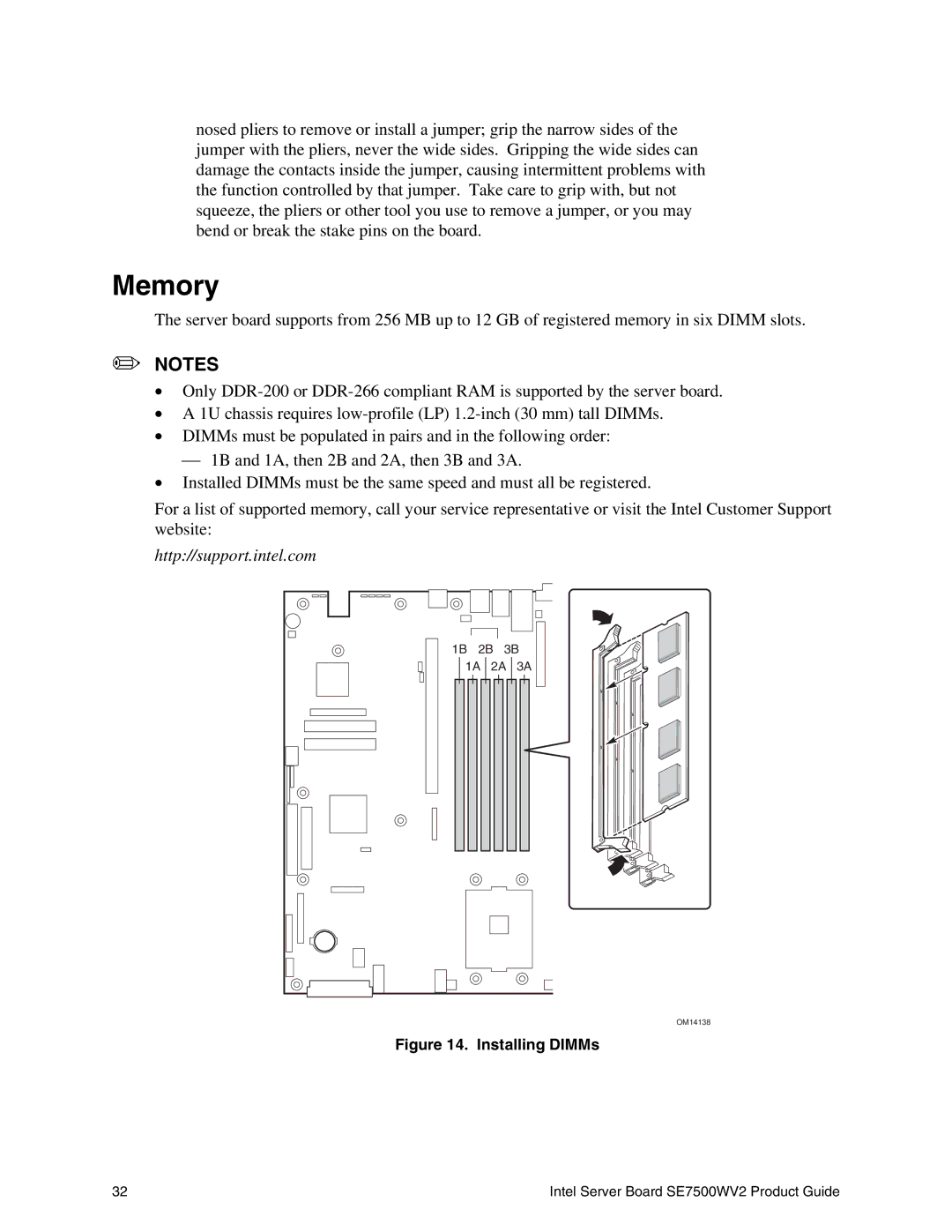 Intel SE7500WV2 manual Installing DIMMs 