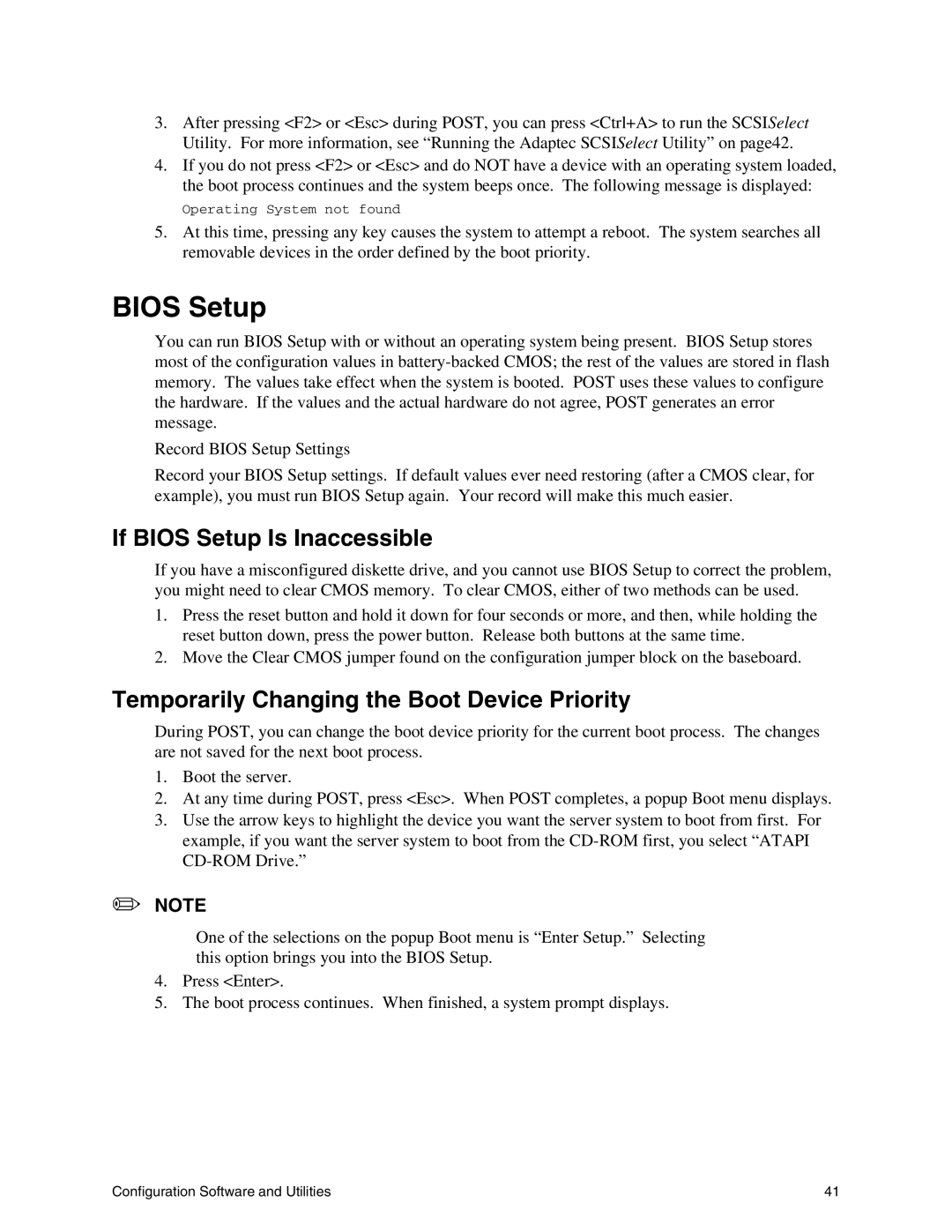 Intel SE7500WV2 manual If Bios Setup Is Inaccessible, Temporarily Changing the Boot Device Priority 