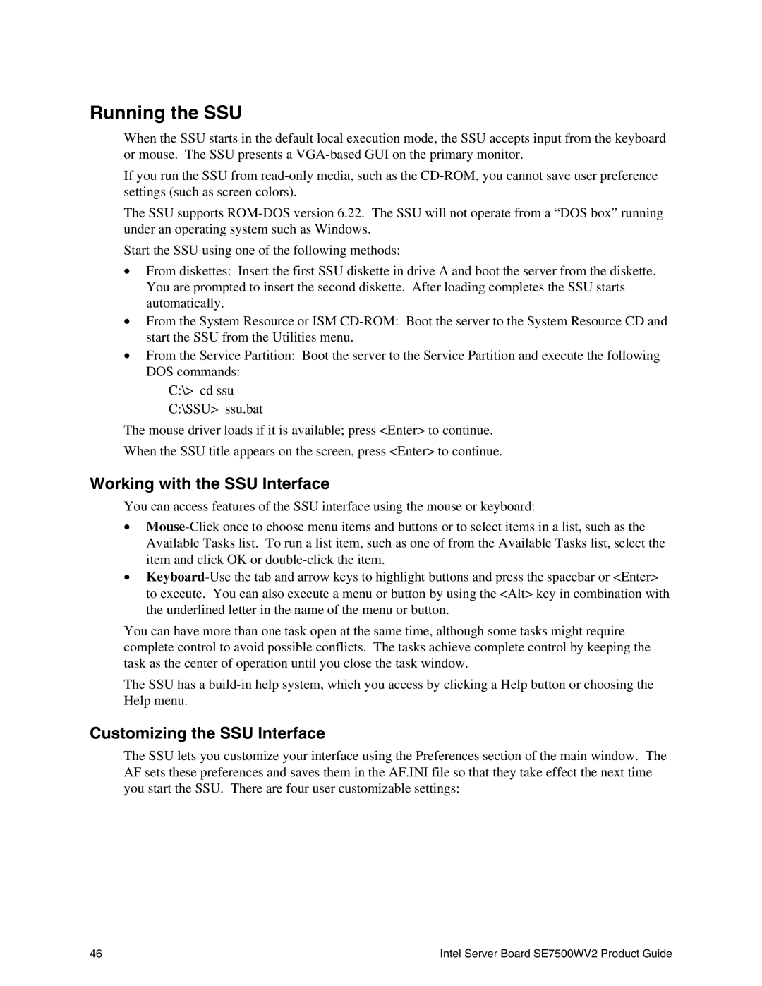 Intel SE7500WV2 manual Running the SSU, Working with the SSU Interface, Customizing the SSU Interface 