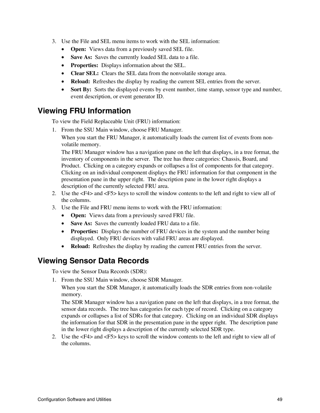 Intel SE7500WV2 manual Viewing FRU Information, Viewing Sensor Data Records 