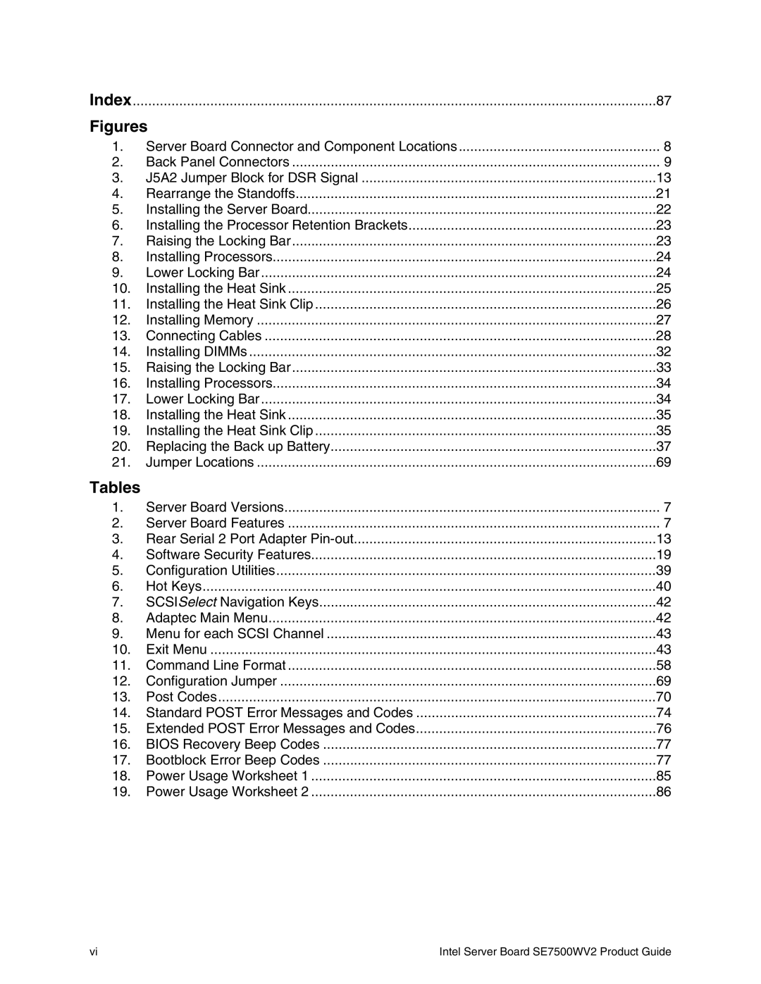 Intel SE7500WV2 manual Figures, Tables 