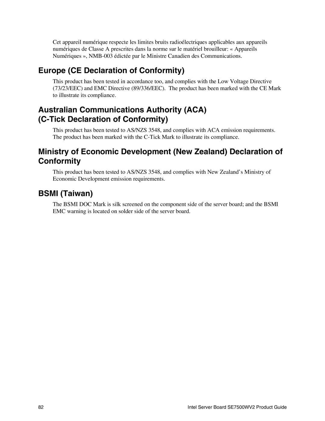 Intel SE7500WV2 manual Europe CE Declaration of Conformity, Bsmi Taiwan 