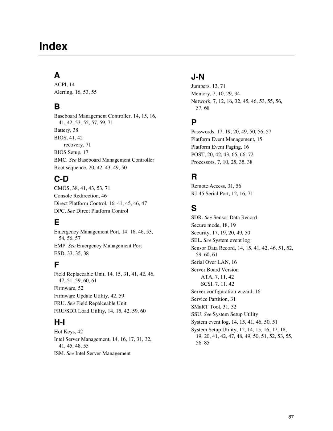 Intel SE7500WV2 manual Index 