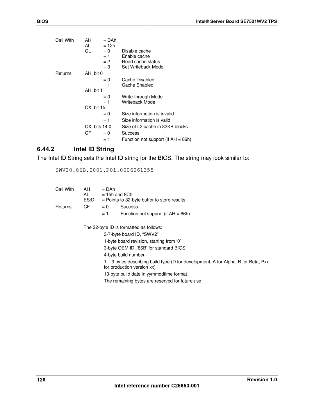 Intel SE7501WV2 manual Intel ID String, Revision Intel reference number C25653-001, Esdi 