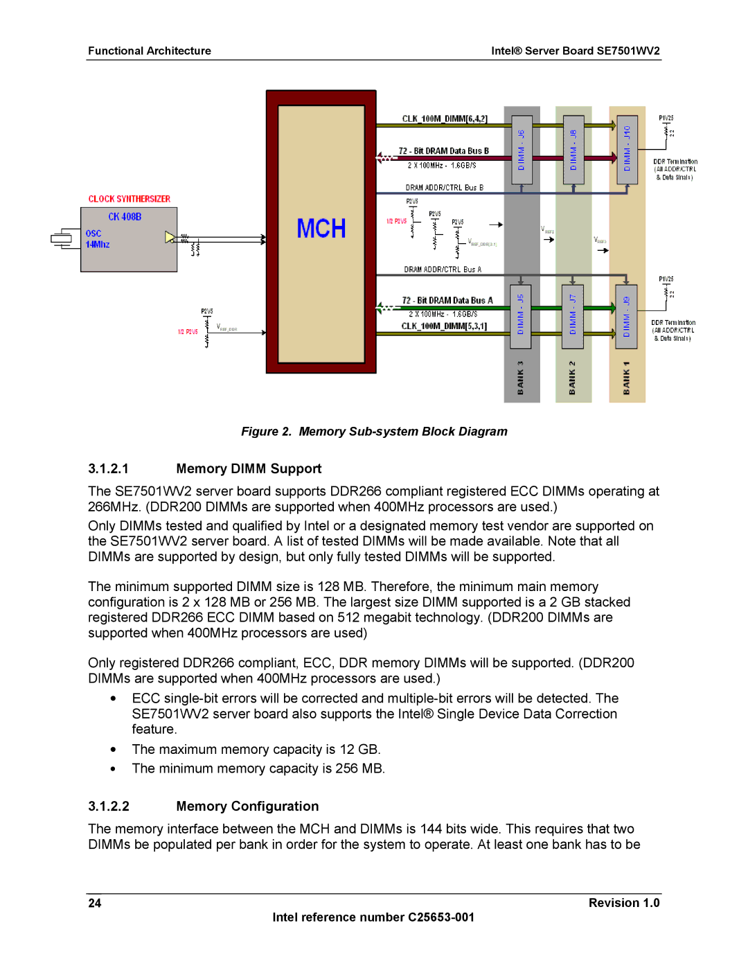 Intel SE7501WV2 manual Memory Dimm Support, Memory Configuration 