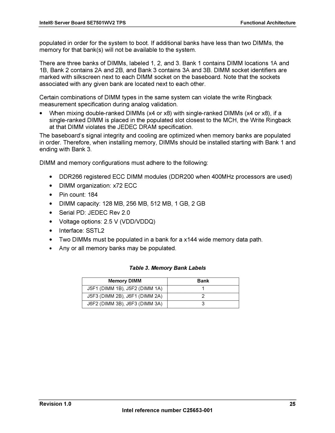 Intel SE7501WV2 manual Memory Bank Labels, Memory Dimm Bank 