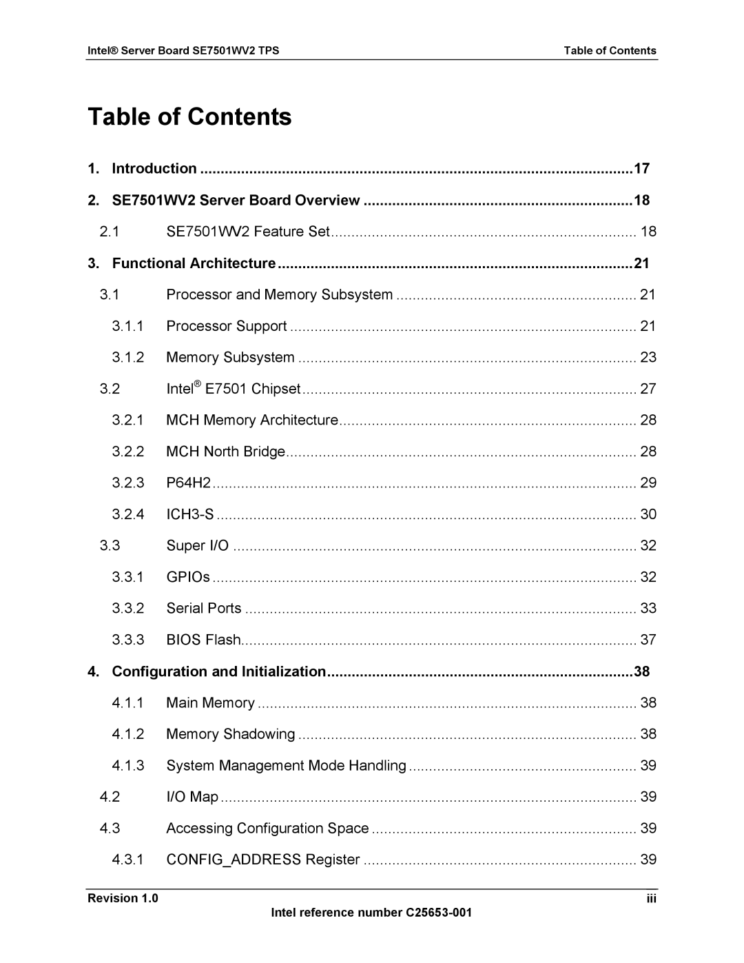 Intel SE7501WV2 manual Table of Contents 