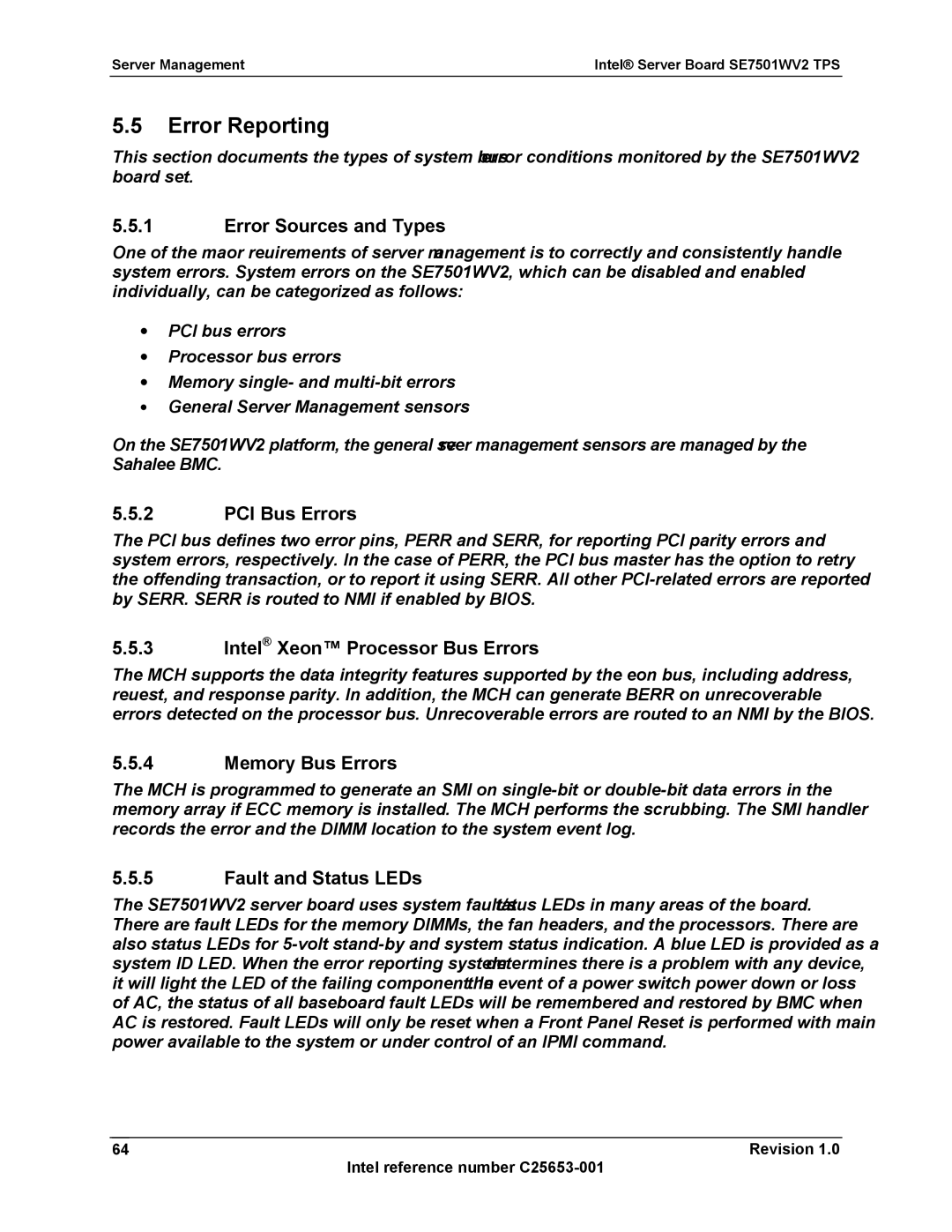 Intel SE7501WV2 manual Error Reporting 