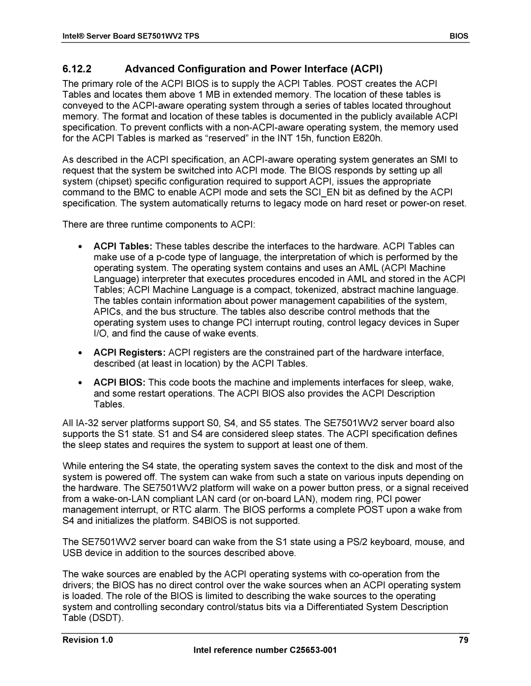 Intel SE7501WV2 manual Advanced Configuration and Power Interface Acpi 