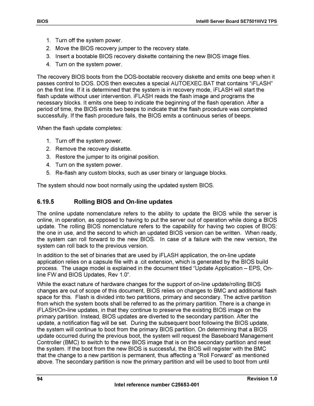 Intel SE7501WV2 manual Rolling Bios and On-line updates 