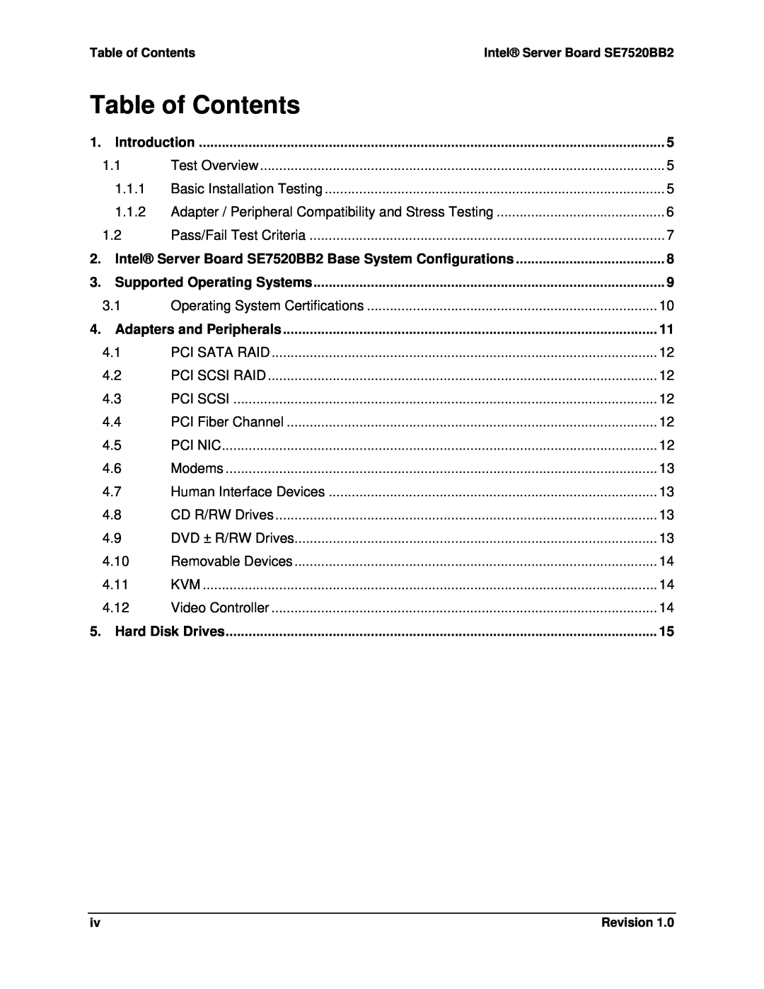 Intel SE7520BB2 manual Introduction, Table of Contents 
