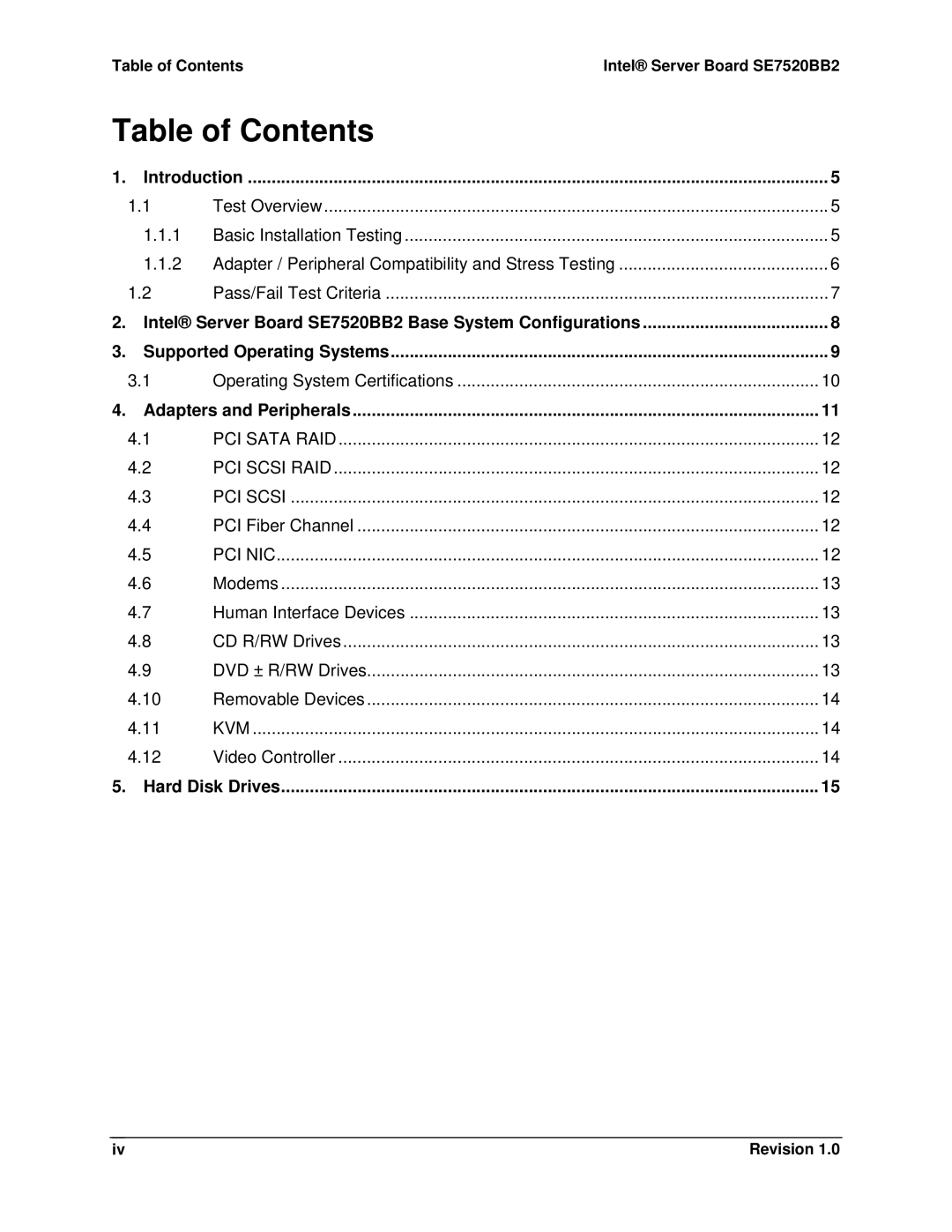 Intel SE7520BB2 manual Table of Contents 