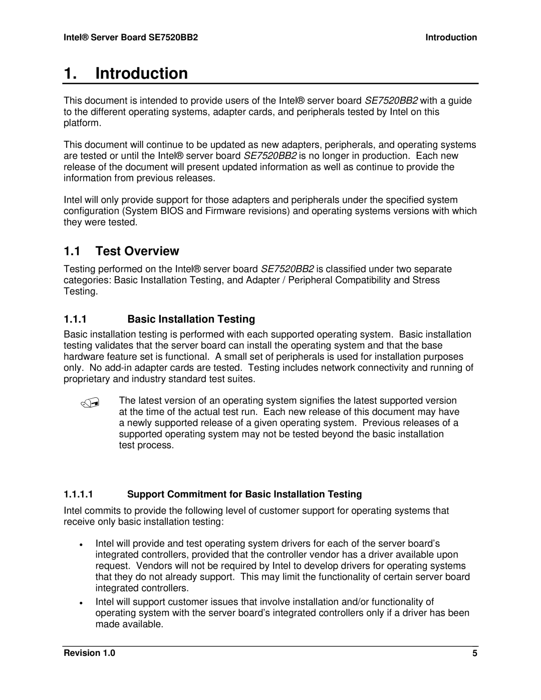 Intel SE7520BB2 manual Introduction, Test Overview 