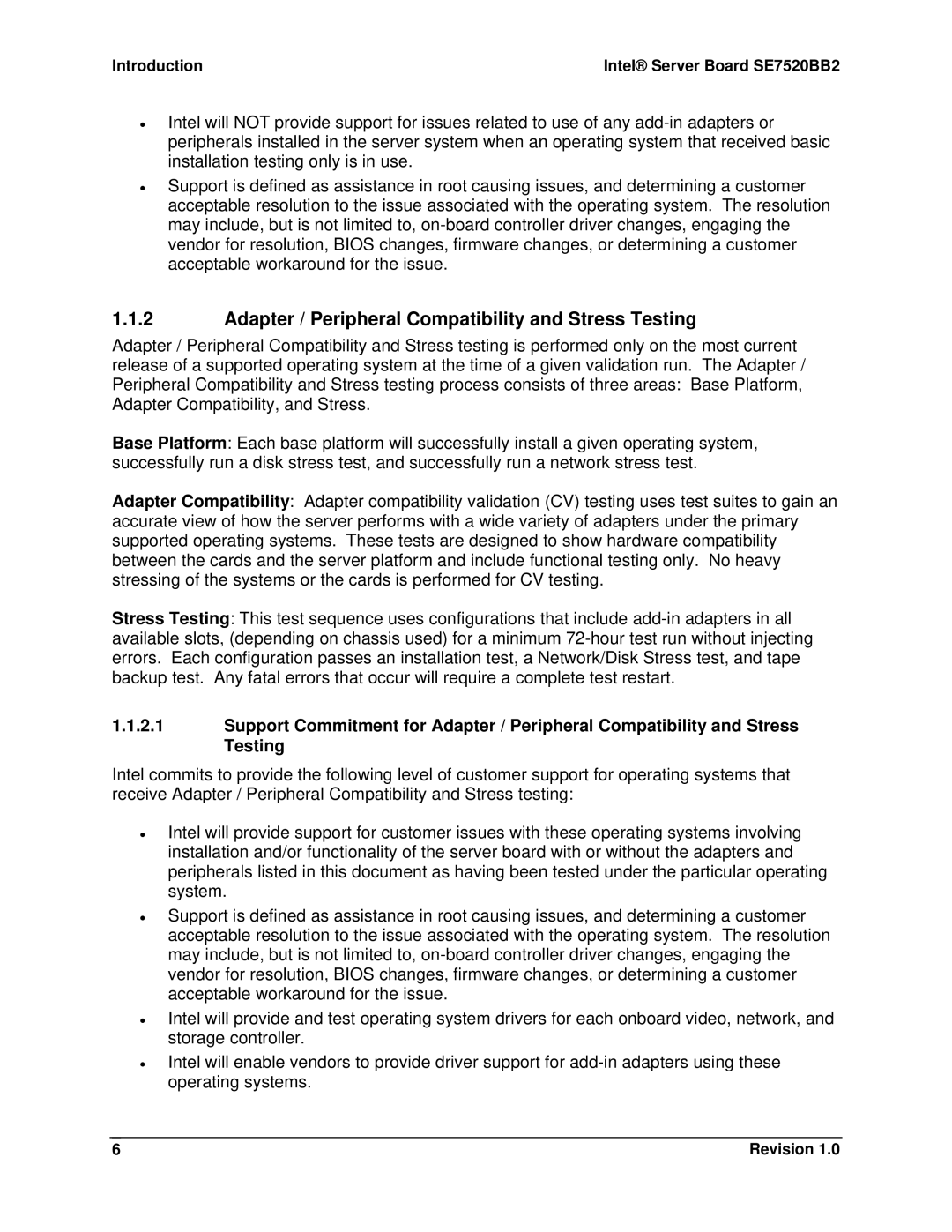 Intel SE7520BB2 manual Adapter / Peripheral Compatibility and Stress Testing 