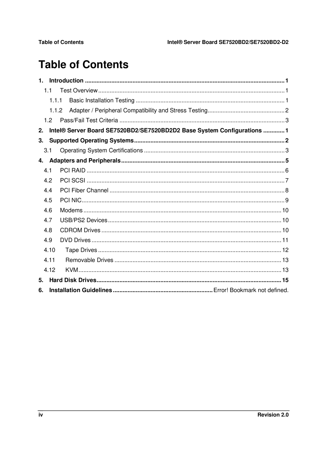 Intel SE7520BD2-D2 manual Table of Contents 