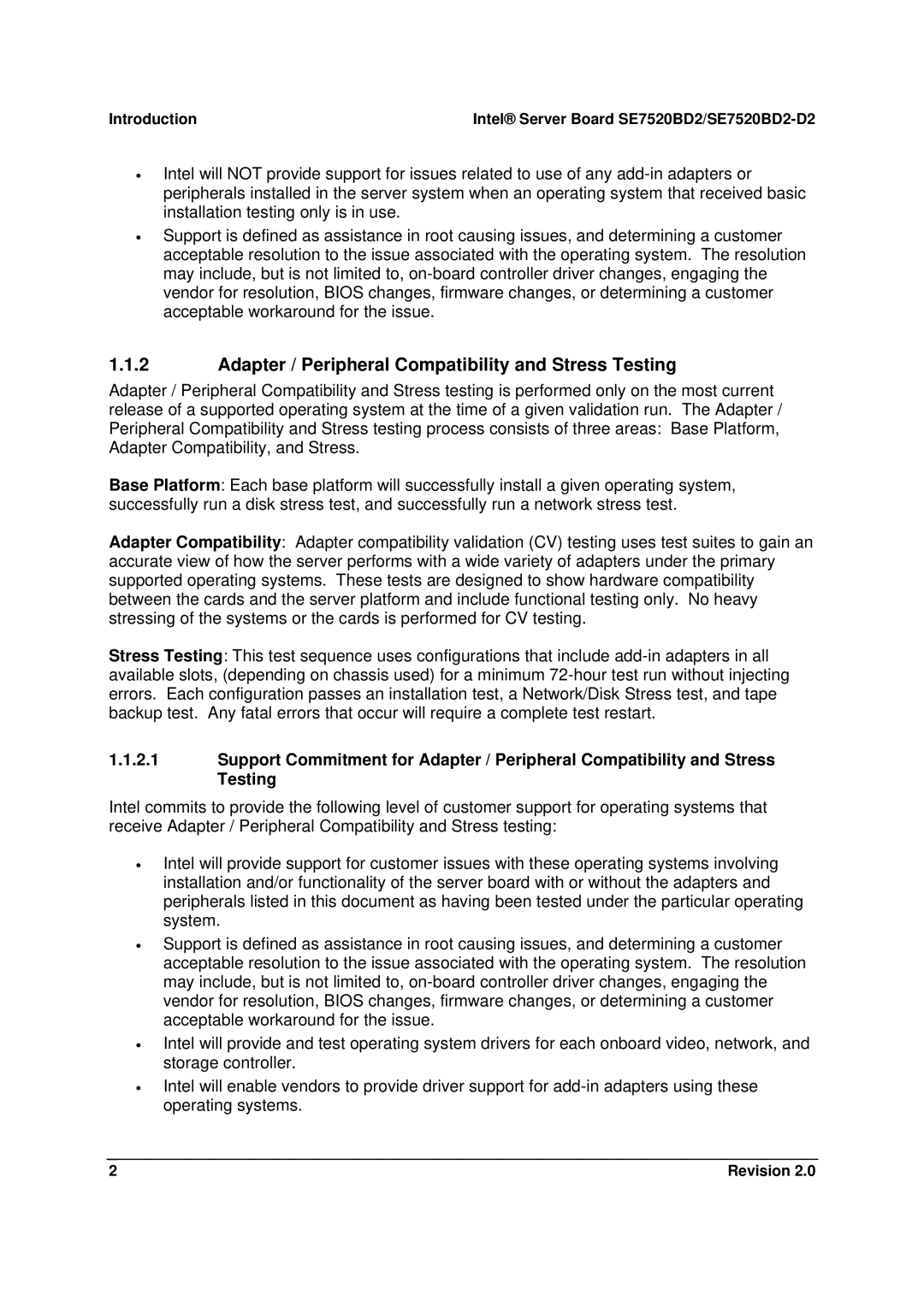 Intel SE7520BD2-D2 manual Adapter / Peripheral Compatibility and Stress Testing 