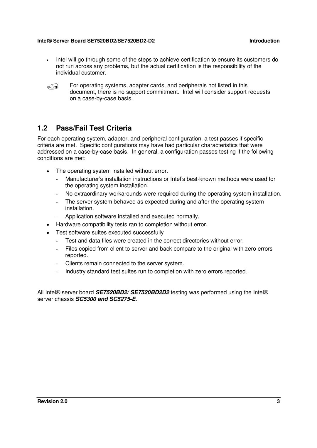 Intel SE7520BD2-D2 manual Pass/Fail Test Criteria 