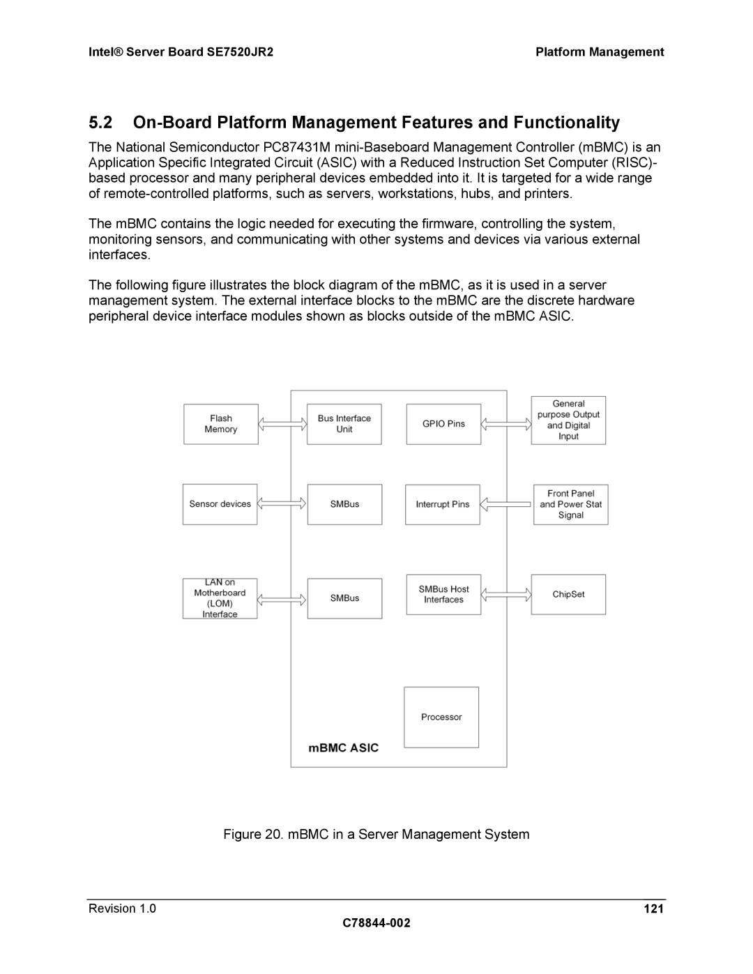 Intel SE7520JR2 manual On-Board Platform Management Features and Functionality, Revision 121 C78844-002 