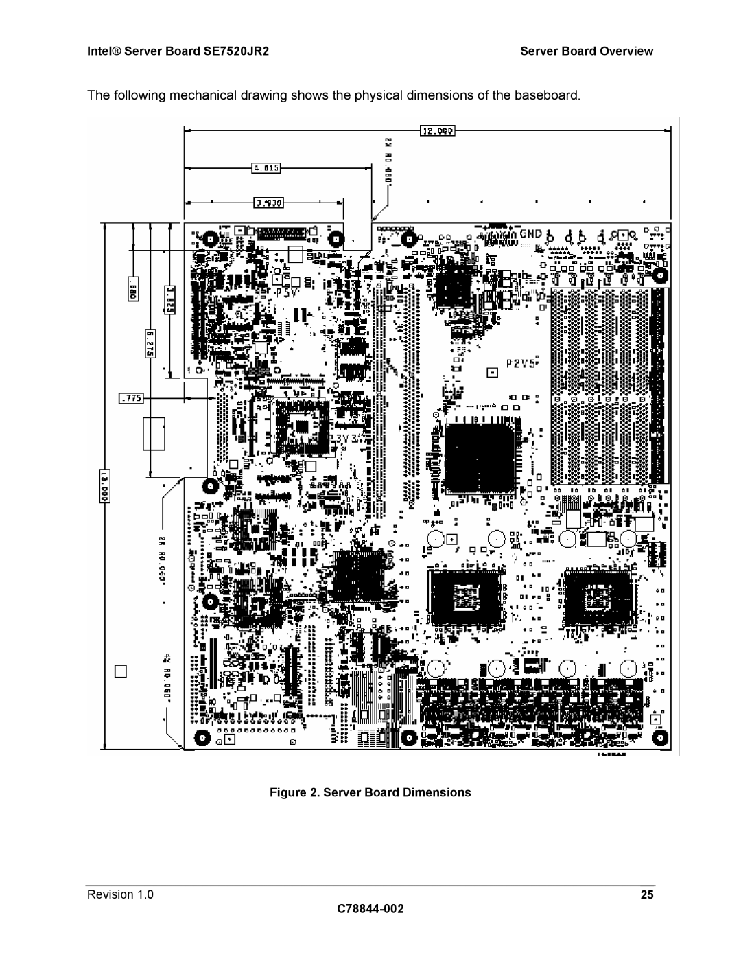 Intel SE7520JR2 manual Server Board Dimensions Revision C78844-002 