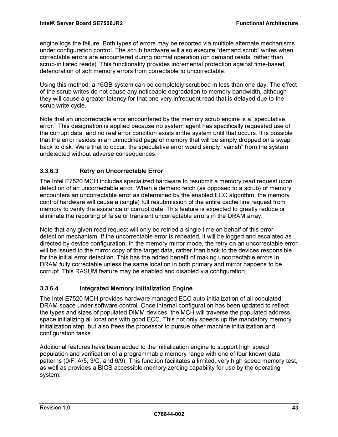 Intel SE7520JR2 manual Retry on Uncorrectable Error, Integrated Memory Initialization Engine 