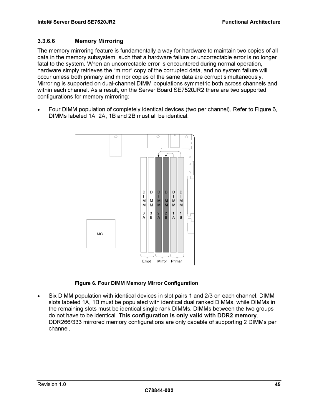 Intel SE7520JR2 manual Memory Mirroring, Four Dimm Memory Mirror Configuration 