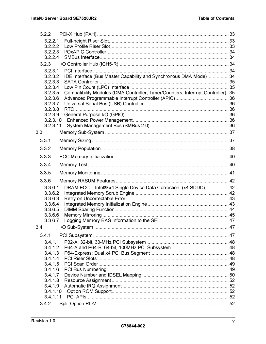 Intel manual Rtc, Intel Server Board SE7520JR2 Table of Contents 