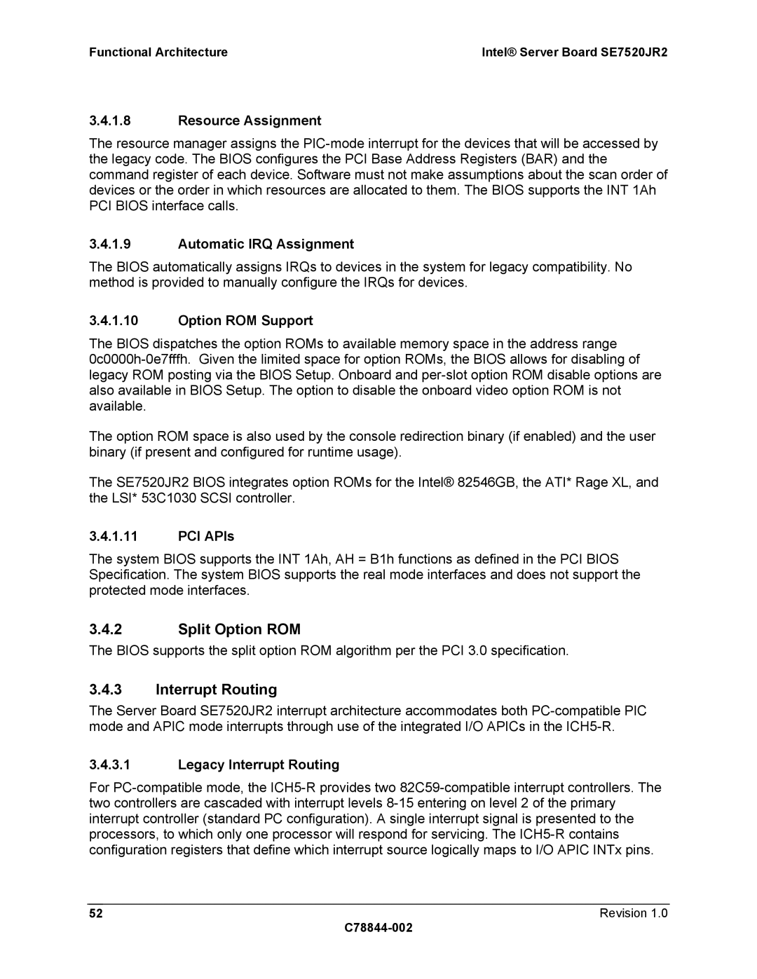 Intel SE7520JR2 manual Split Option ROM, Interrupt Routing 