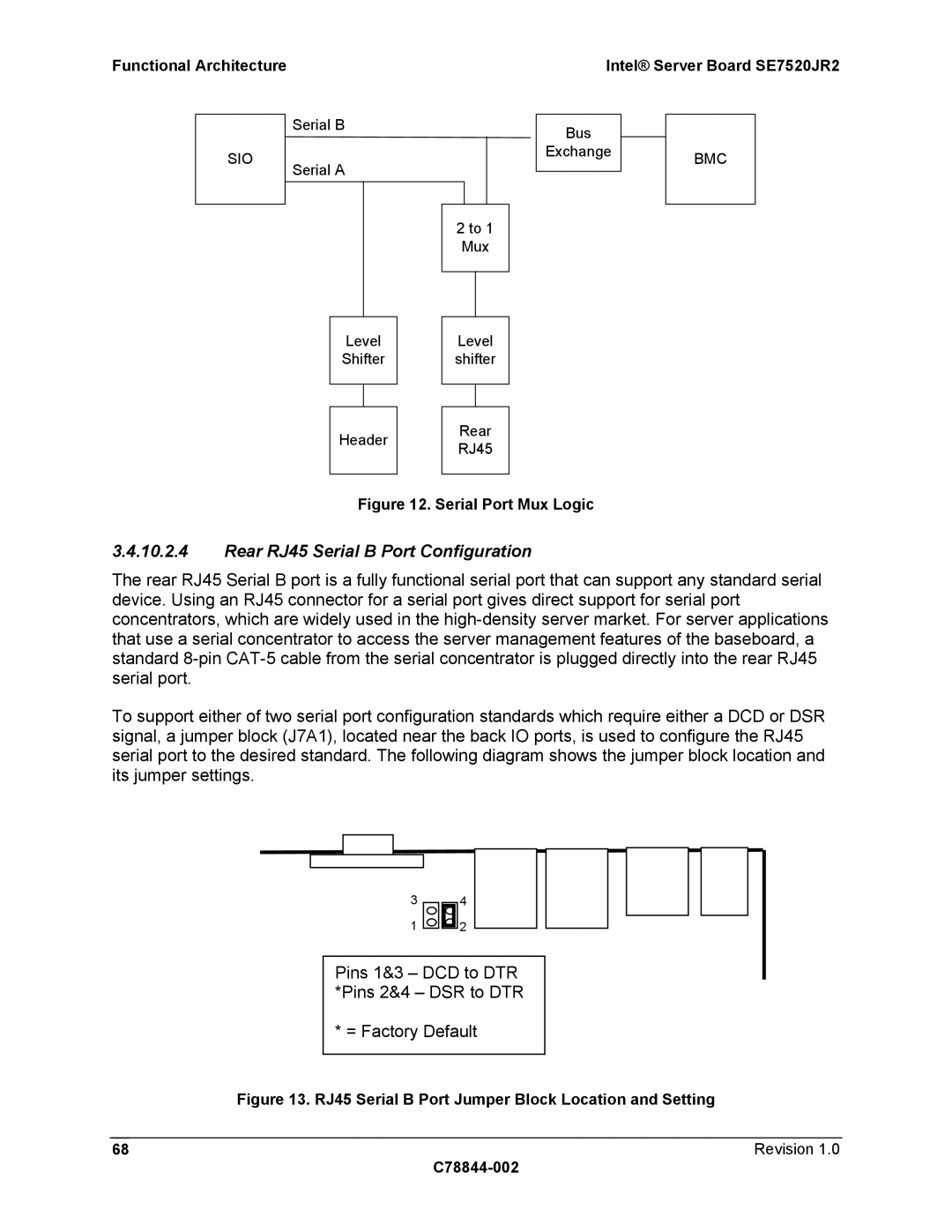 Intel SE7520JR2 manual Rear RJ45 Serial B Port Configuration, Bmc 