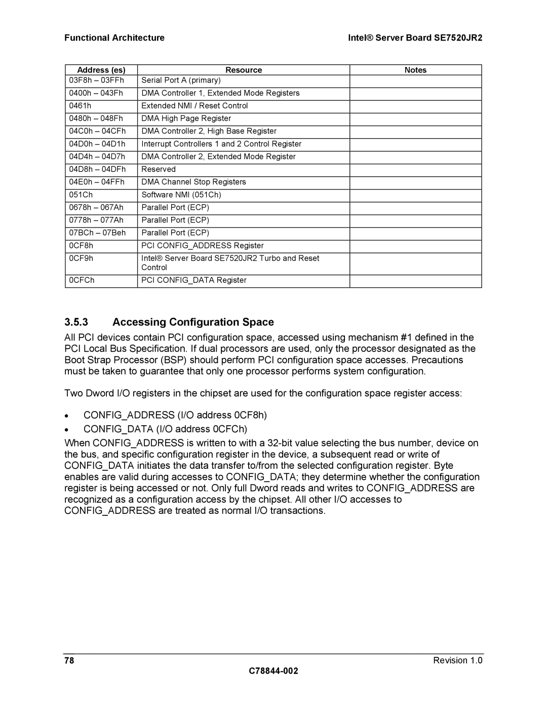 Intel SE7520JR2 manual Accessing Configuration Space 