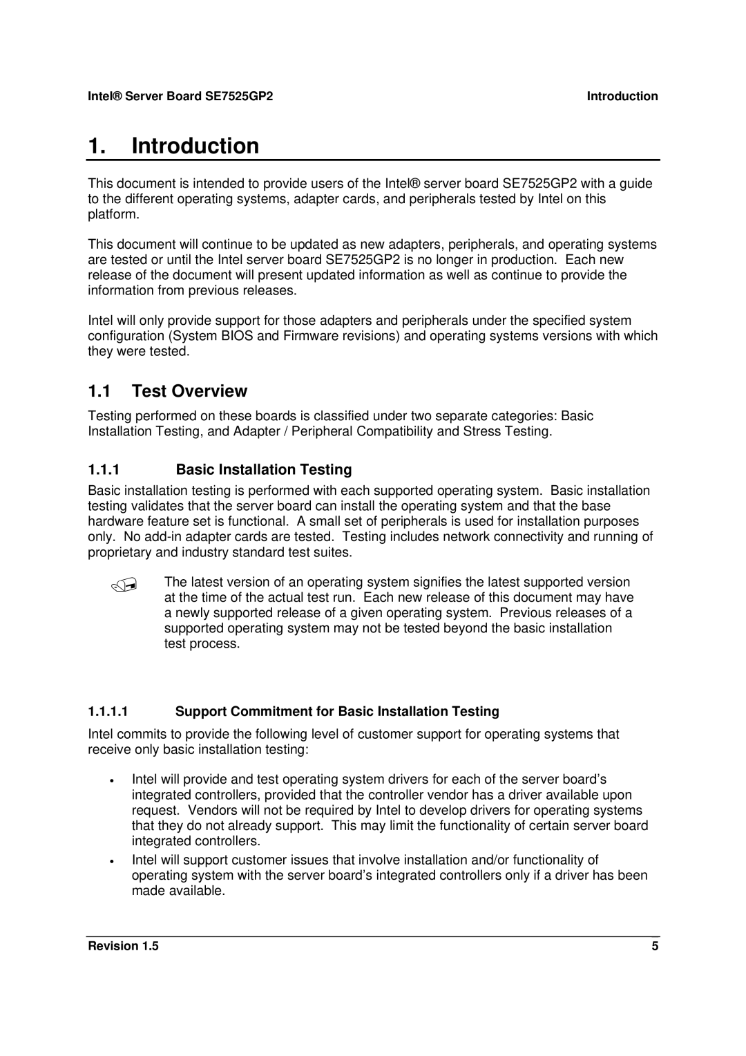 Intel manual Test Overview, Intel Server Board SE7525GP2 Introduction 