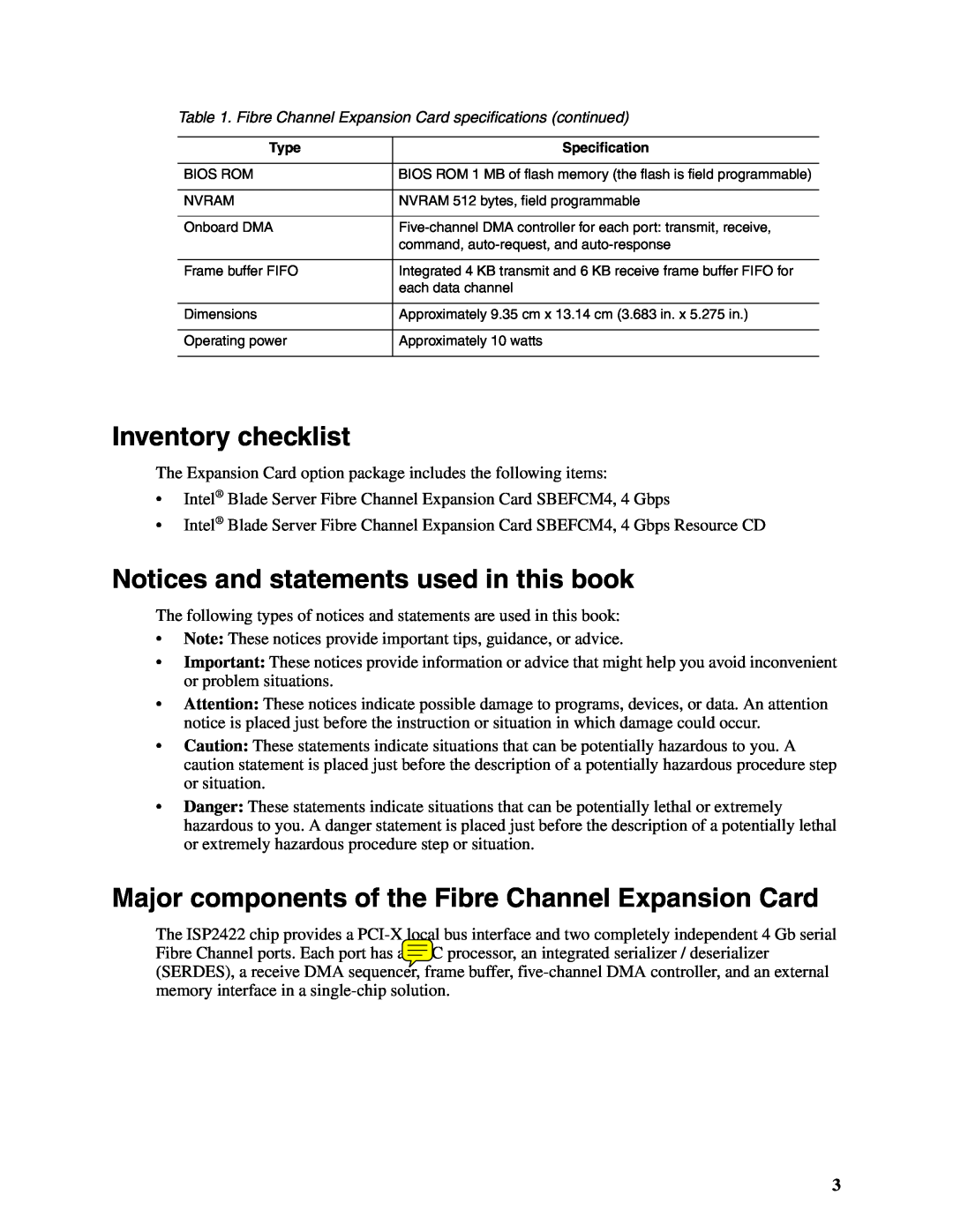 Intel SEBFCM4 manual Inventory checklist, Notices and statements used in this book 