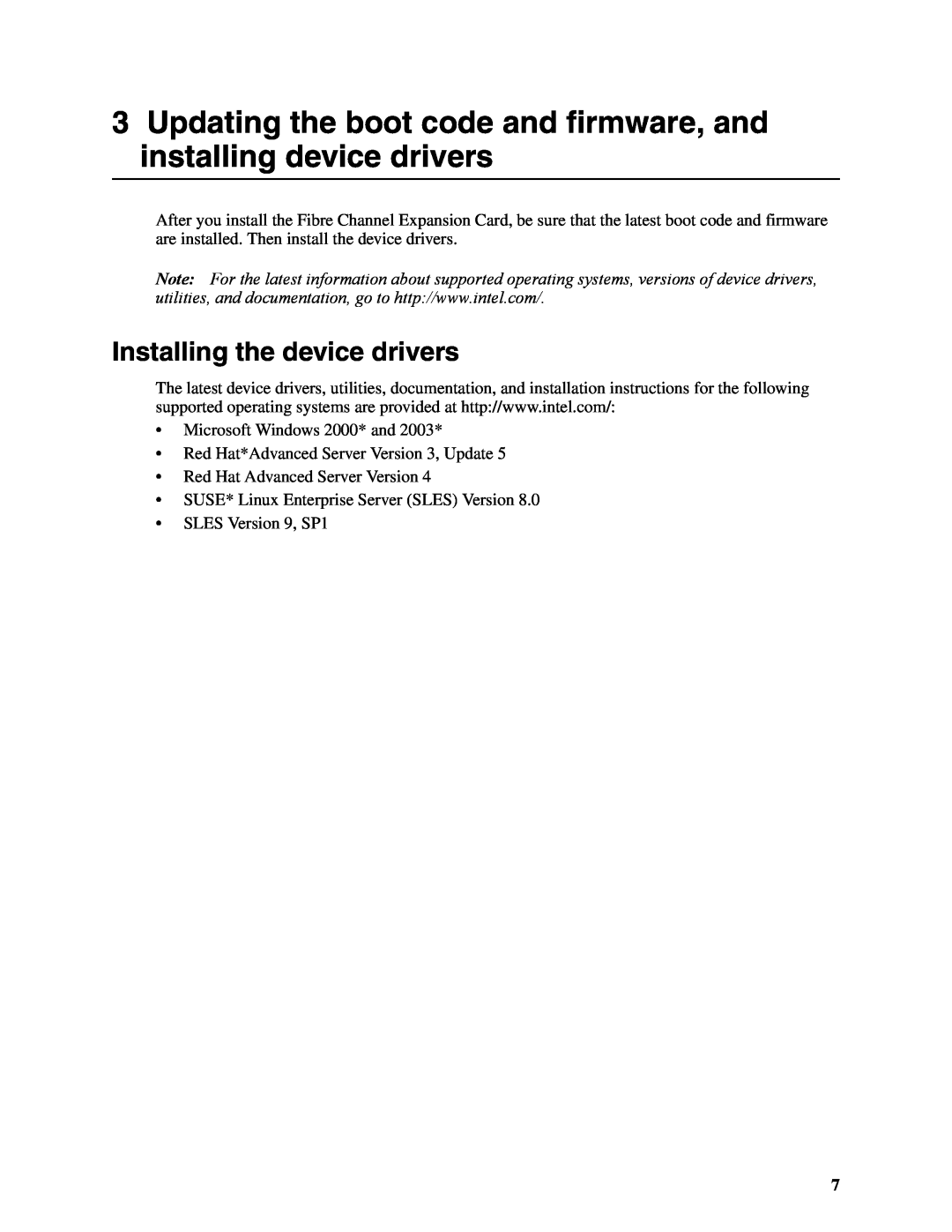 Intel SEBFCM4 manual Updating the boot code and firmware, and installing device drivers, Installing the device drivers 