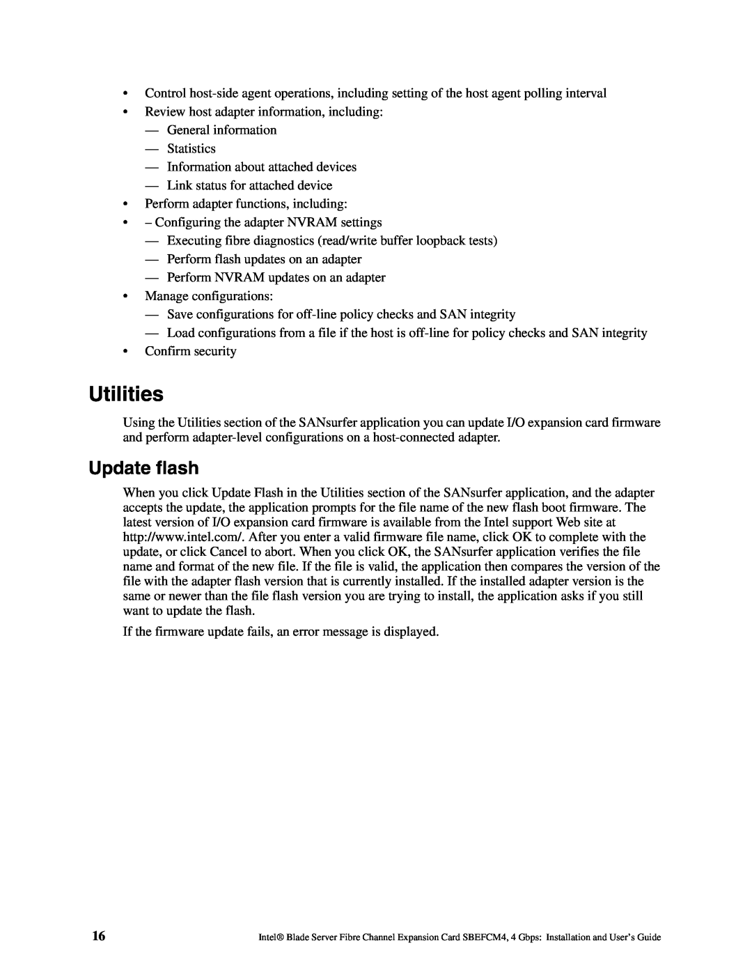Intel SEBFCM4 manual Utilities, Update flash 