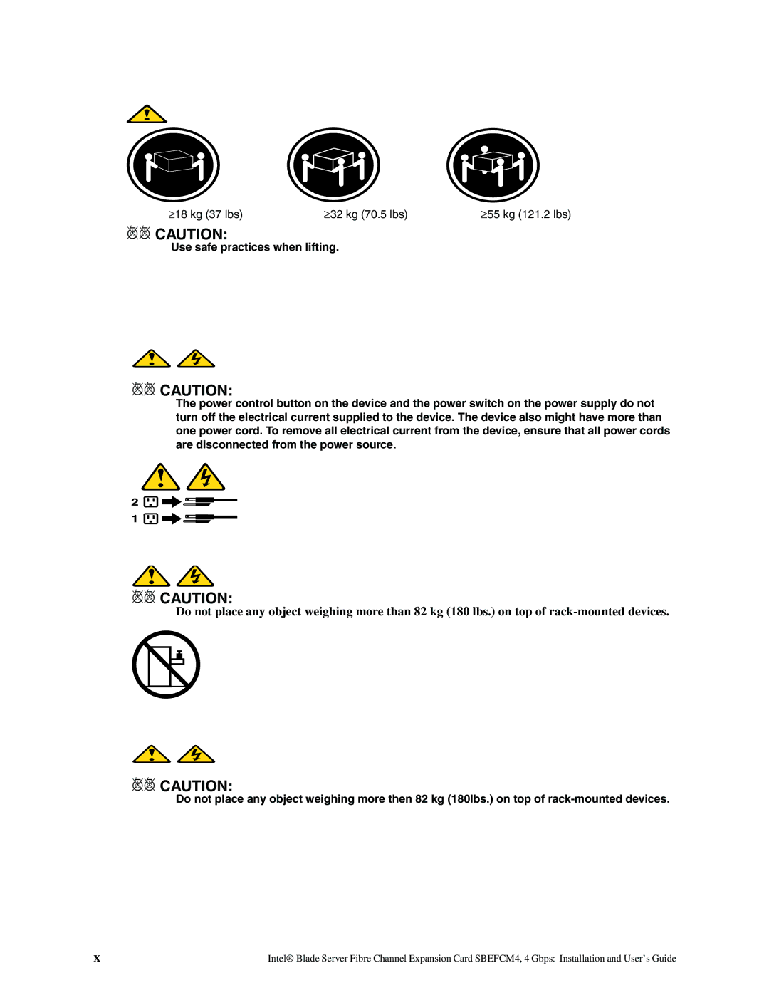 Intel SEBFCM4 manual Use safe practices when lifting 