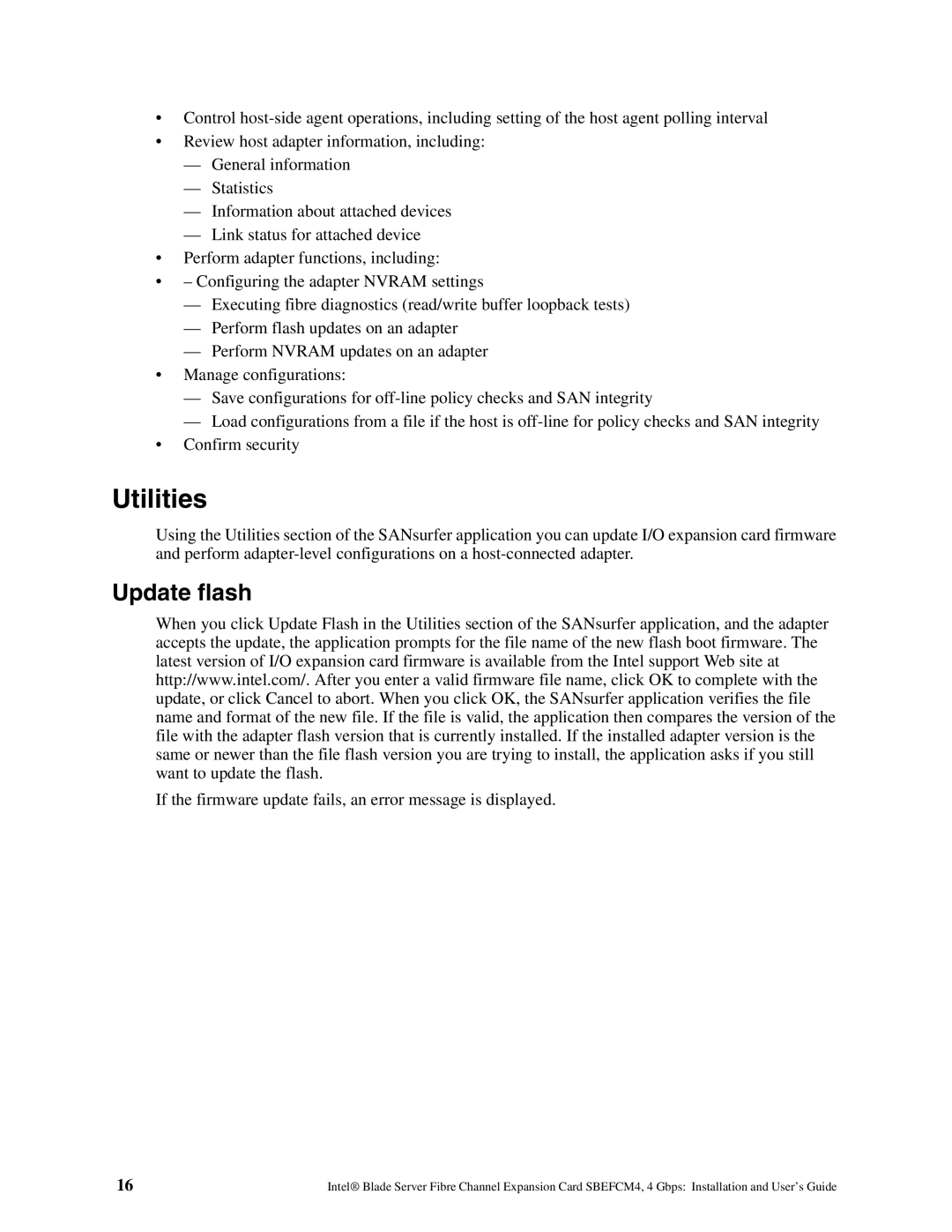 Intel SEBFCM4 manual Utilities, Update flash 