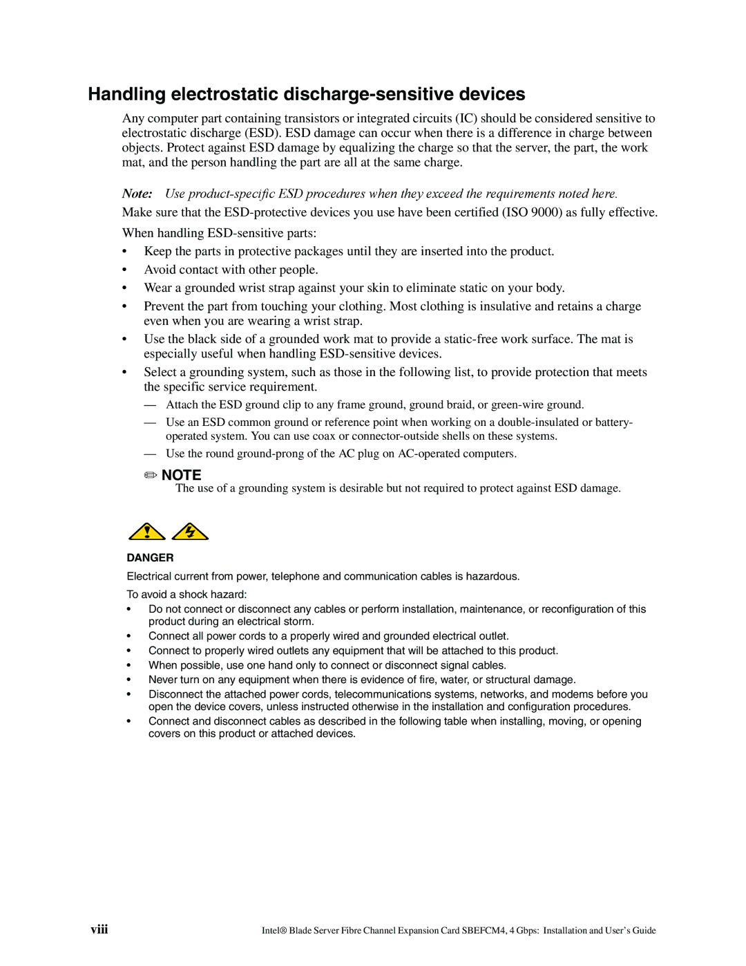 Intel SEBFCM4 manual Handling electrostatic discharge-sensitive devices, Viii 