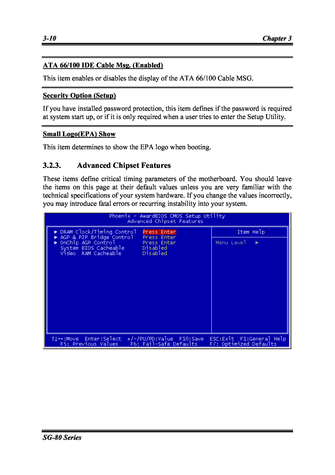 Intel SG-80, SG-81 user manual Advanced Chipset Features 