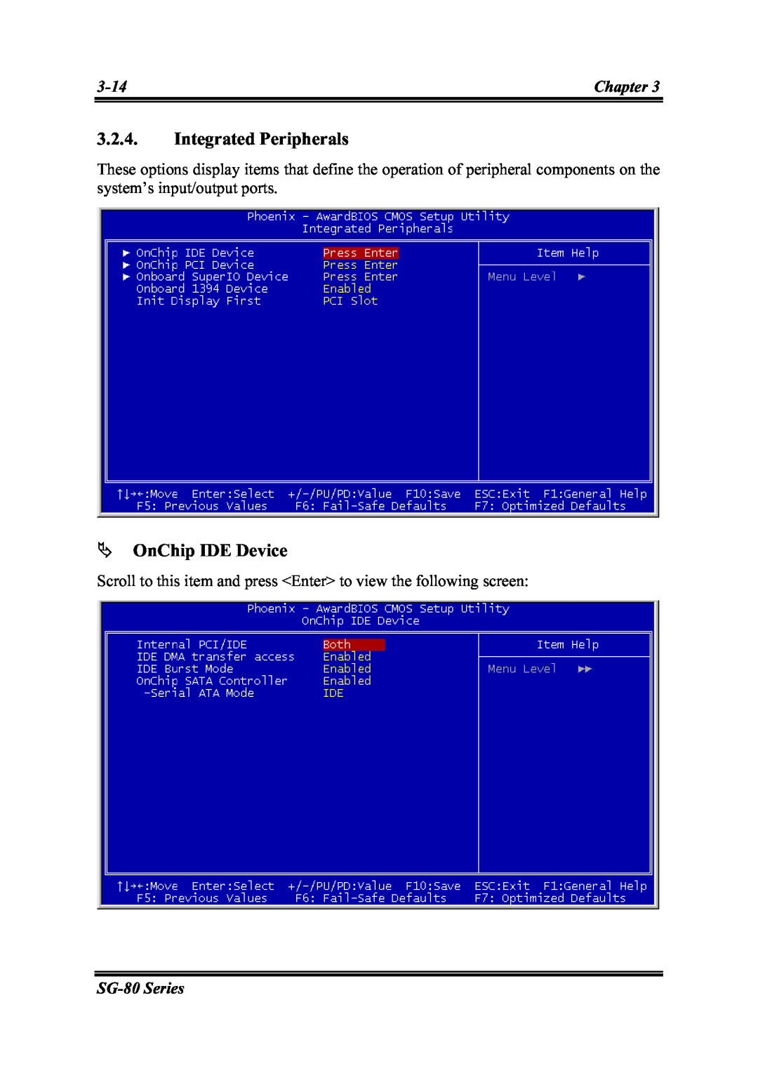 Intel SG-80, SG-81 user manual Integrated Peripherals, OnChip IDE Device 
