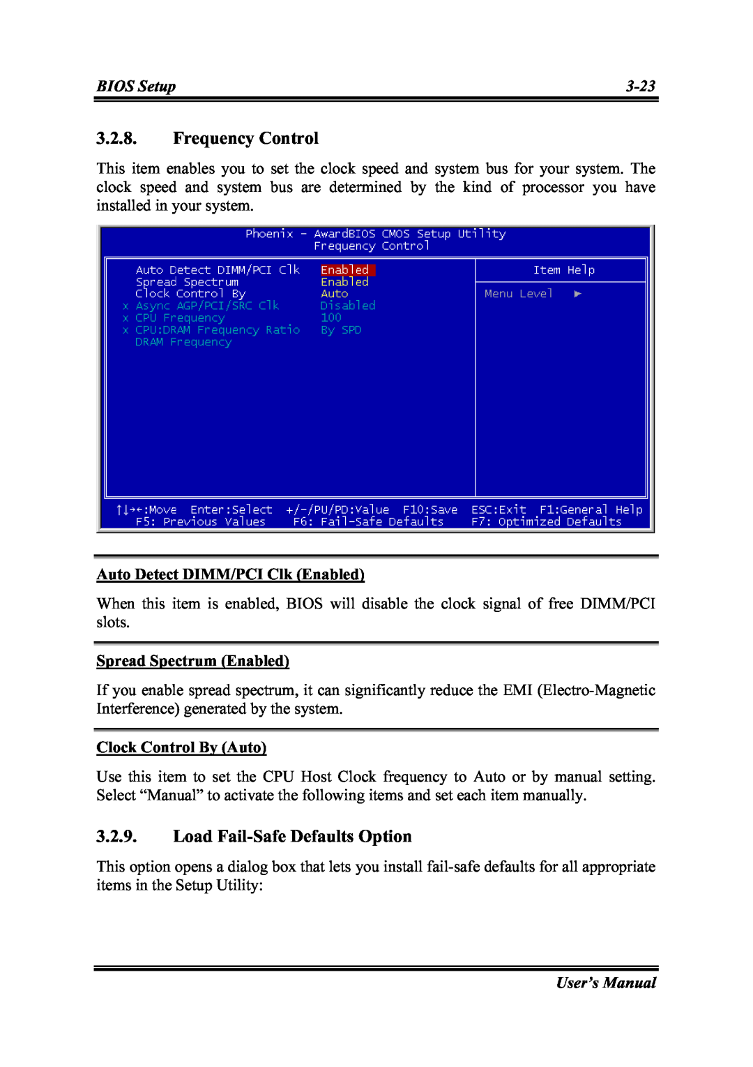 Intel SG-81, SG-80 user manual Frequency Control, Load Fail-SafeDefaults Option 