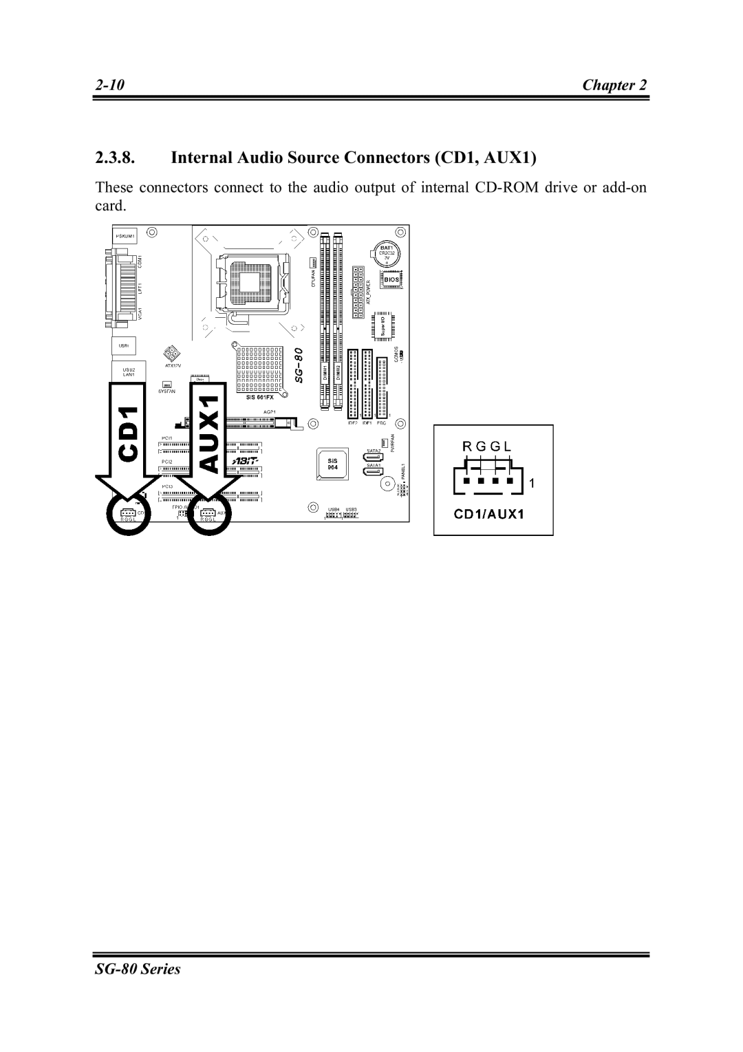 Intel SG-80, SG-81 user manual Internal Audio Source Connectors CD1, AUX1 