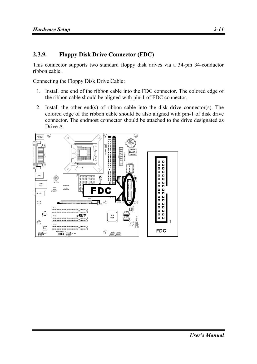 Intel SG-81, SG-80 user manual Floppy Disk Drive Connector FDC 