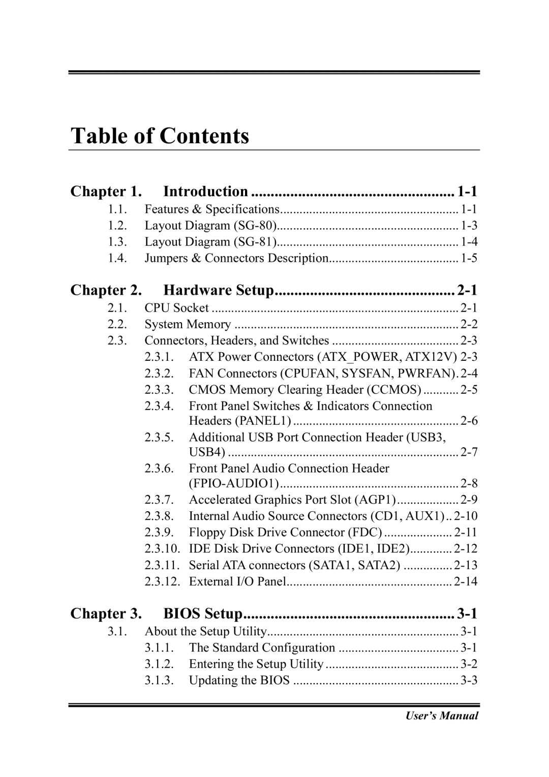 Intel SG-81, SG-80 user manual Table of Contents 