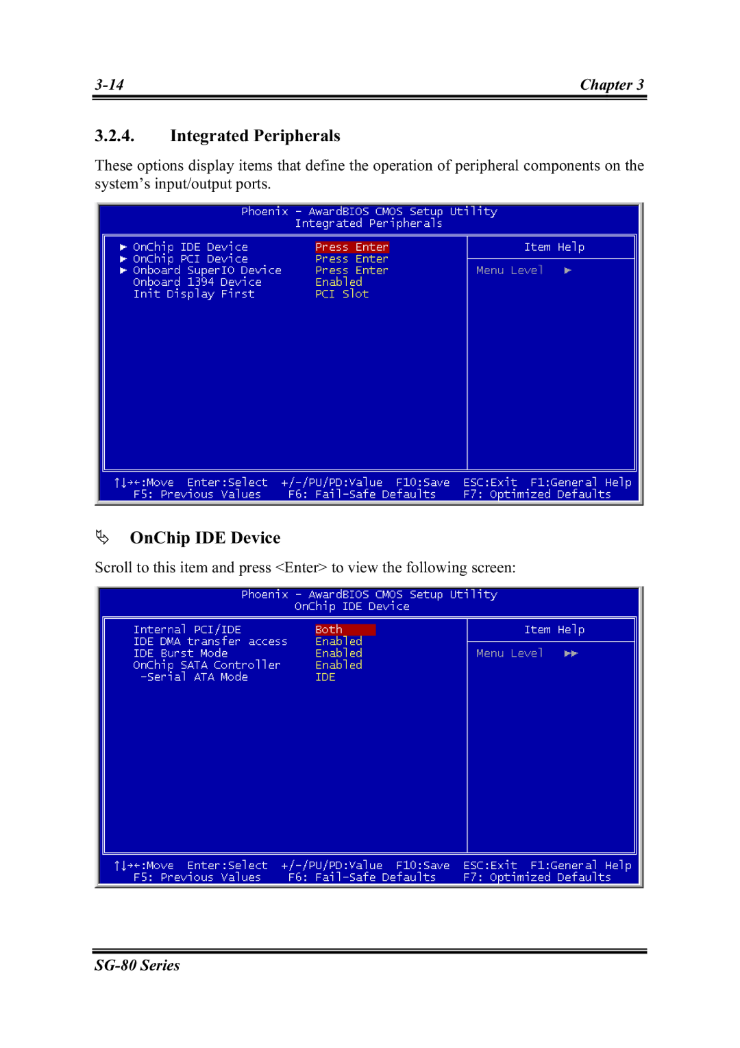 Intel SG-80, SG-81 user manual Integrated Peripherals, OnChip IDE Device 