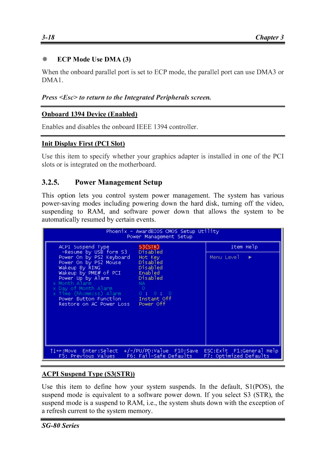 Intel SG-80, SG-81 Power Management Setup, ECP Mode Use DMA, Onboard 1394 Device Enabled, Init Display First PCI Slot 