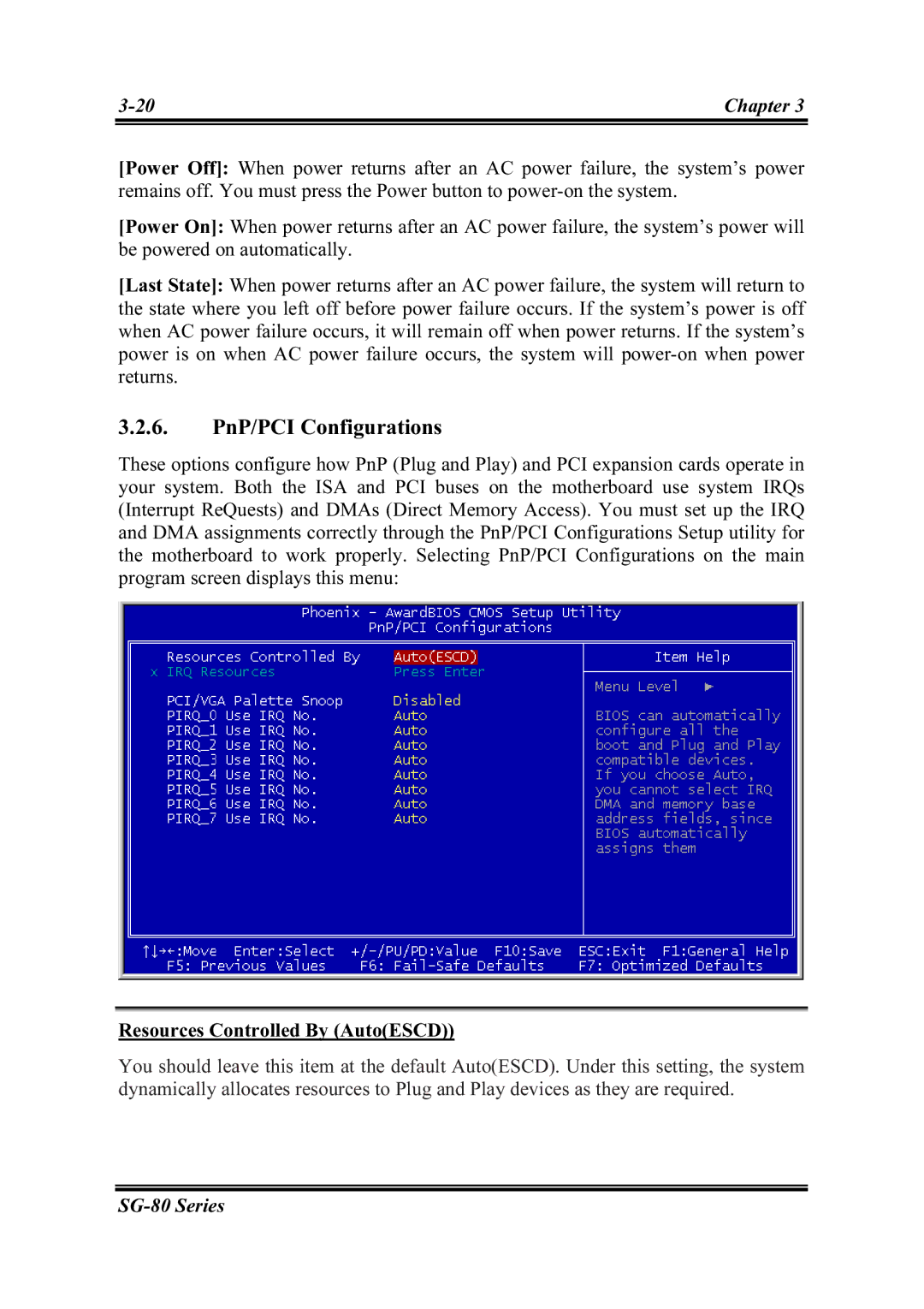 Intel SG-80, SG-81 user manual PnP/PCI Configurations, Resources Controlled By AutoESCD 