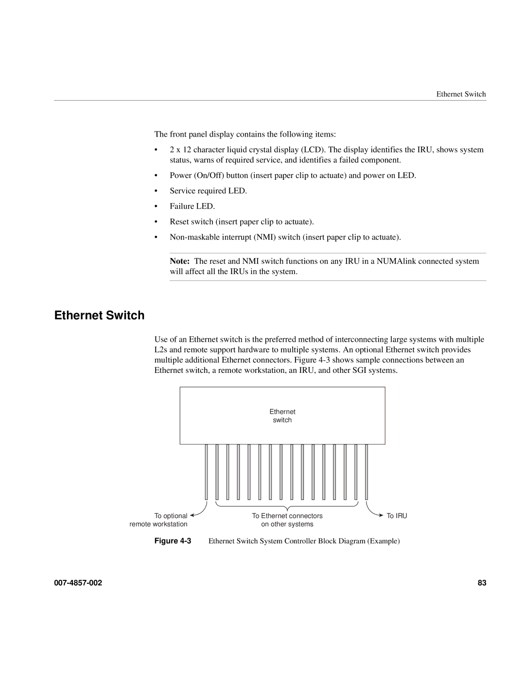 Intel SGI Altix 450 manual 3Ethernet Switch System Controller Block Diagram Example 