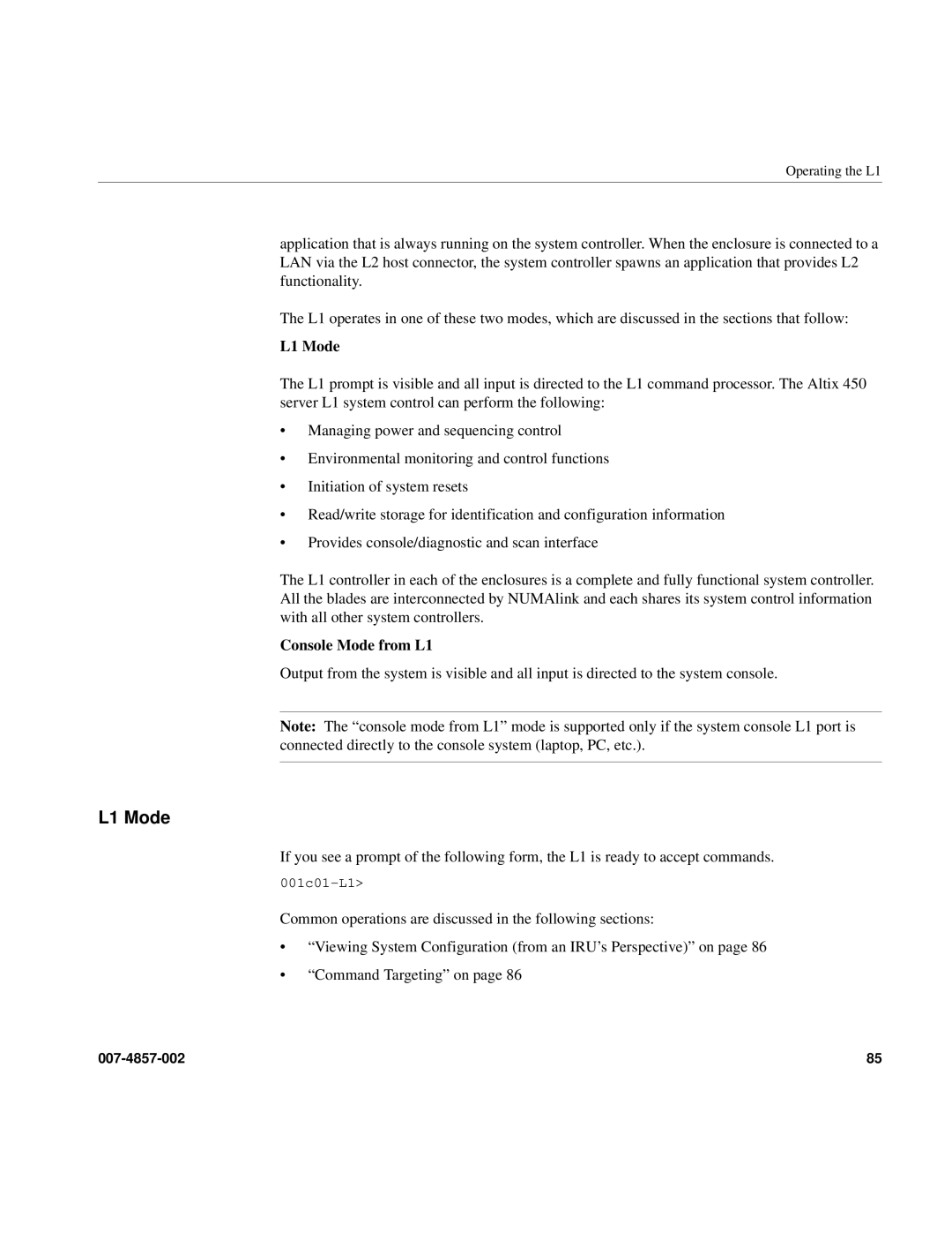 Intel SGI Altix 450 manual L1 Mode 