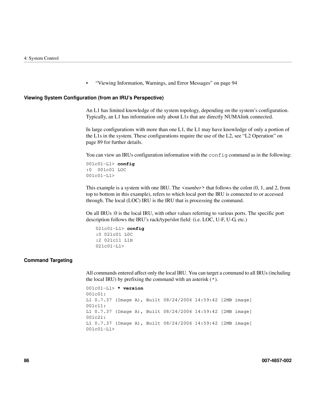 Intel SGI Altix 450 manual Viewing System Configuration from an IRU’s Perspective, Command Targeting 