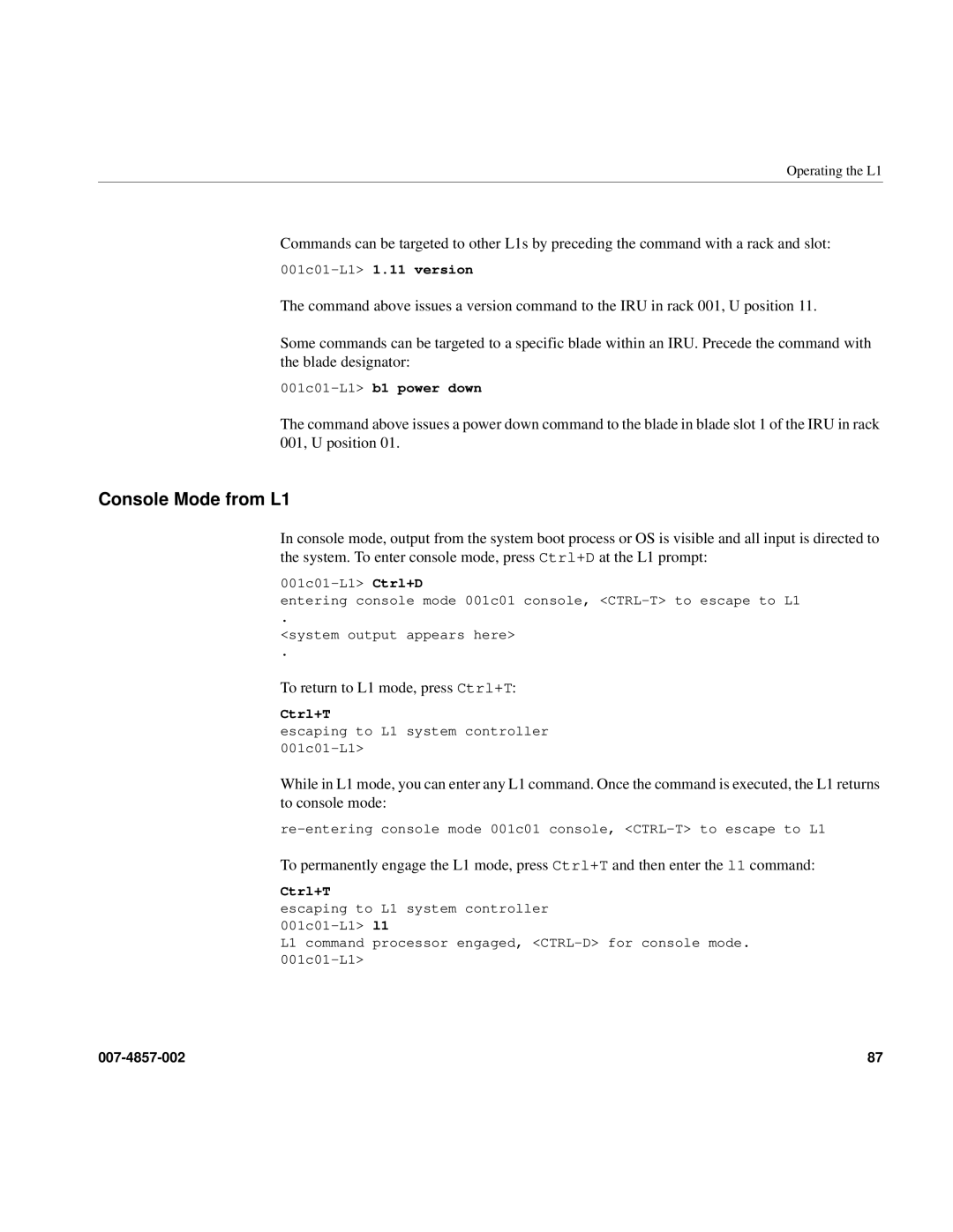 Intel SGI Altix 450 manual Console Mode from L1 