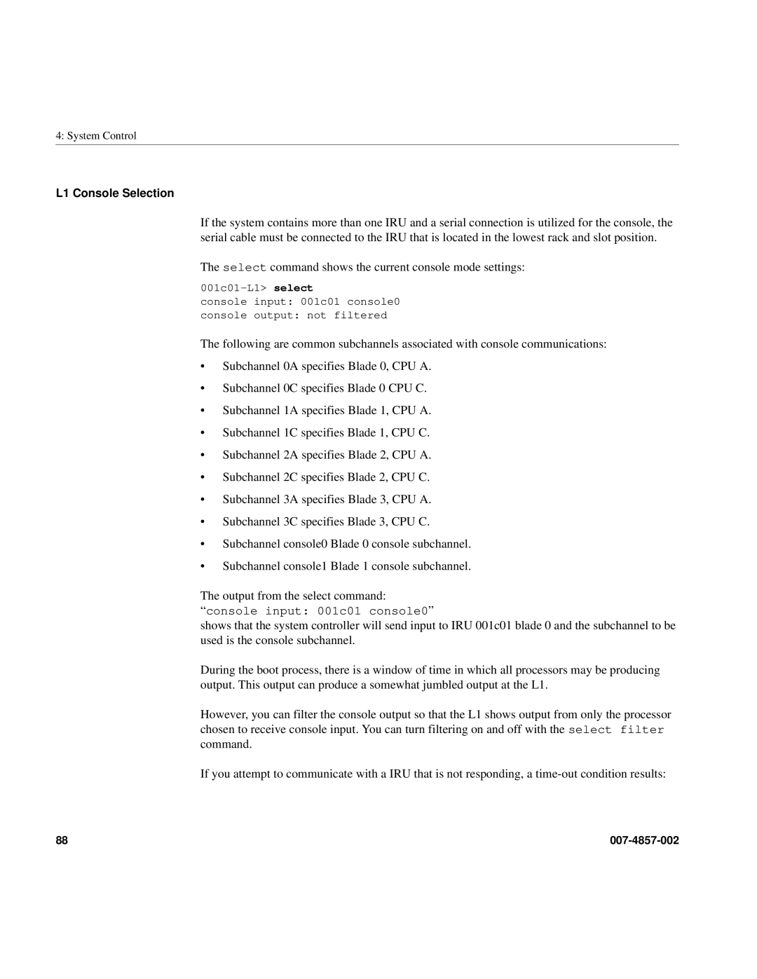 Intel SGI Altix 450 manual L1 Console Selection 